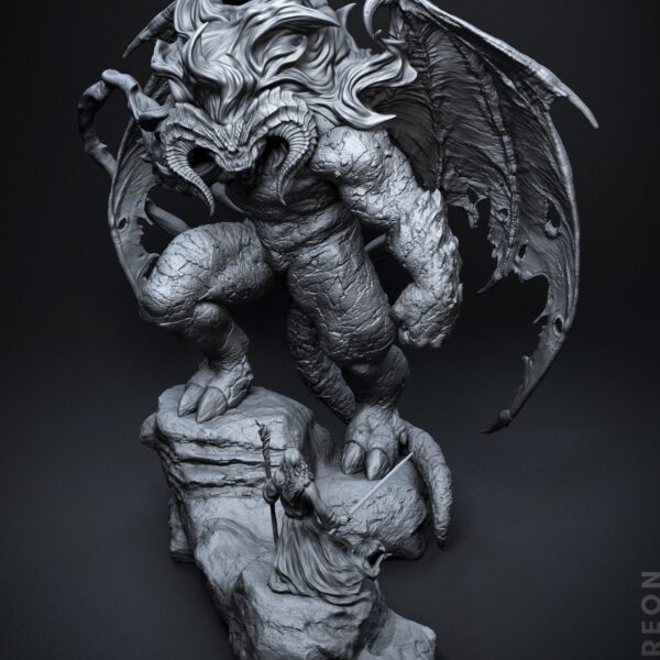 Intricate dragon sculpture perched on rocky base with detailed wings and claws.