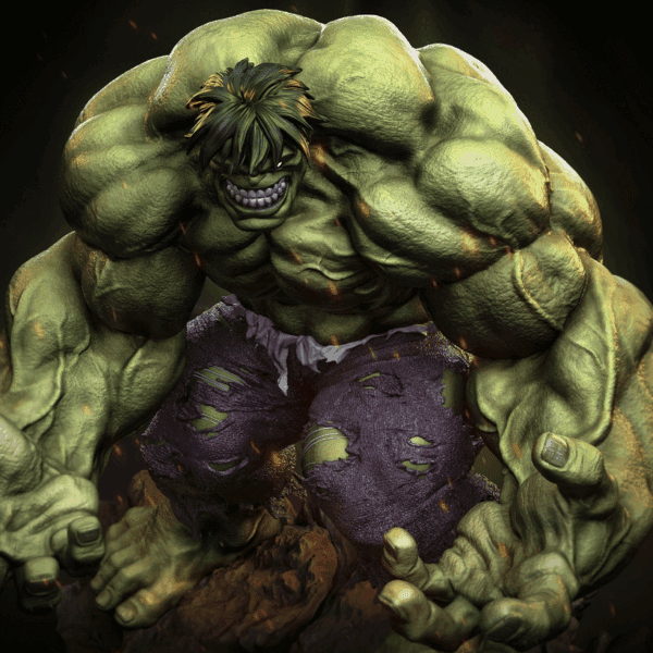 Green muscular superhero crouching with clenched fists