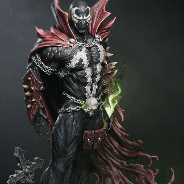 Superhero with red cape and chains